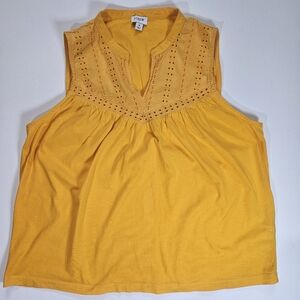 J. Crew Sleeveless Blouse Womens Small Gold V-neck Lace Accent Summer Cotton Top
